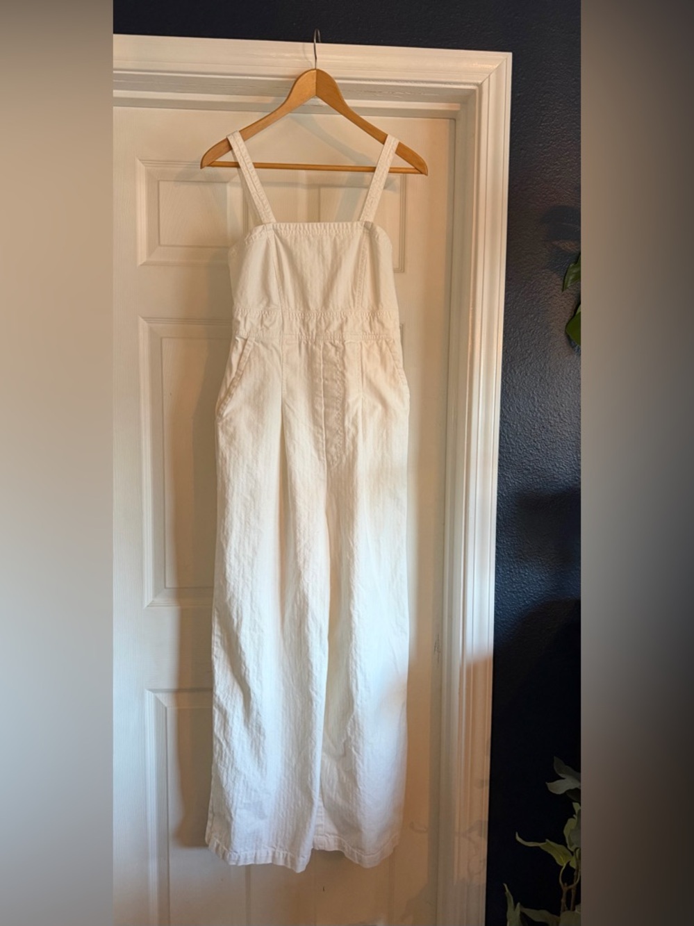Free People Cream Wide-Leg Strapped Jumpsuit